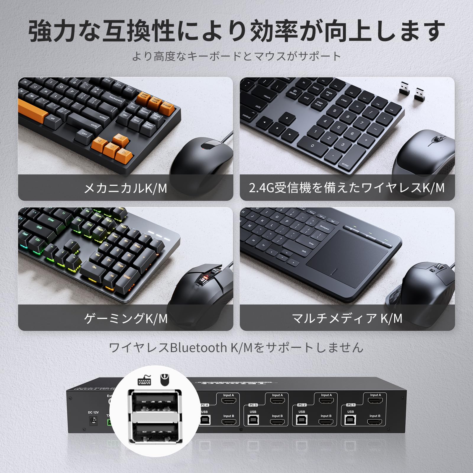 分配器・切替器 TESmart Dual Monitor KVM 4K 60Hz 4 Port Dual Monitor KVM Switch Kit HDMI 4K60Hz with EDID